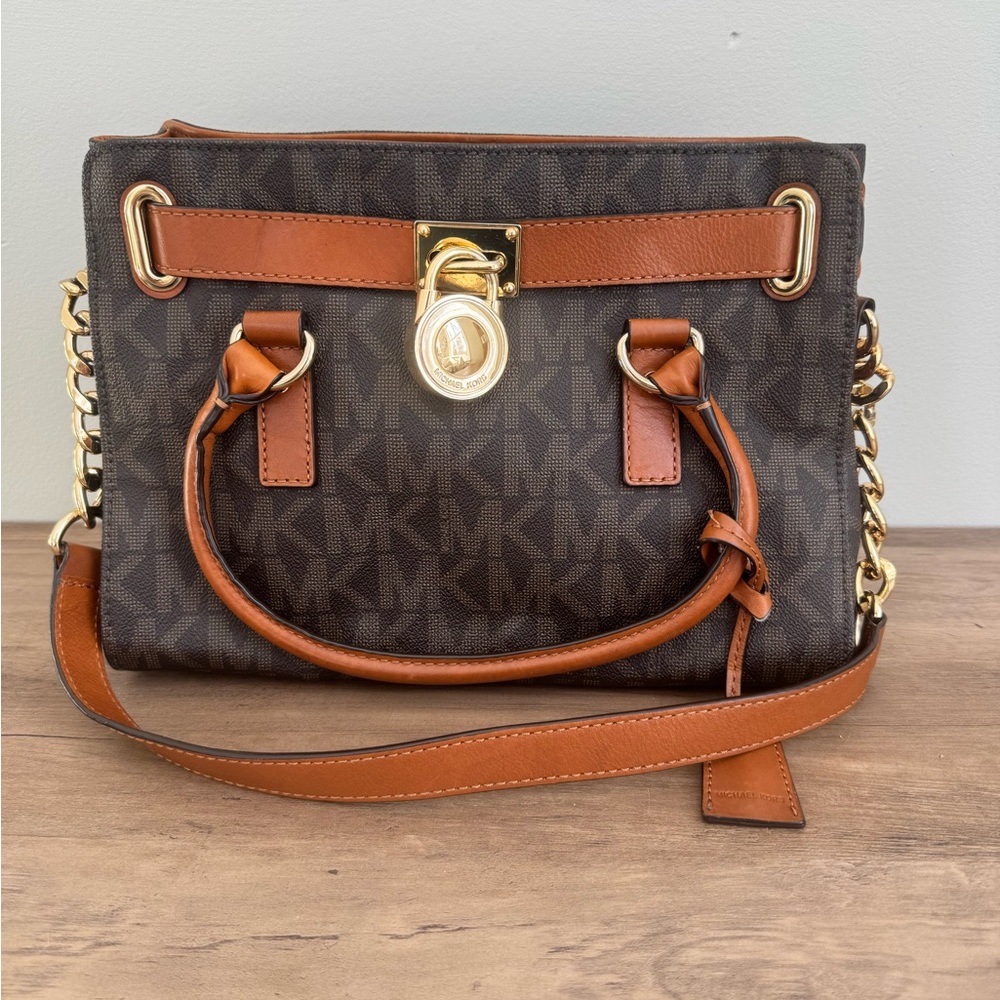 Michael Kors Dark Brown and Tan Satchel